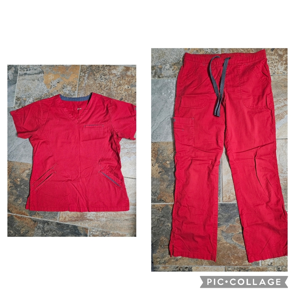Womens Red/grey BIO SCRUB Set Top-Med Bottoms-Small